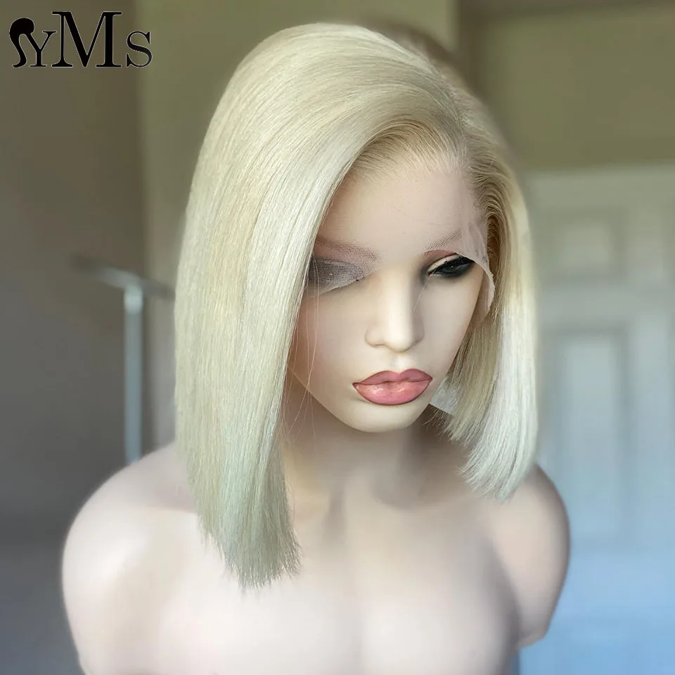 

Short 13x4 Blonde 613 Human Hair Lace Frontal Bob Wigs Natural Hairline YMS Hair Straight 5x5 HD Lace Closure Wig For Women