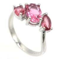 18x9mm anniversary 2 3g pink tourmaline women wedding silver rings wholesale drop shipping