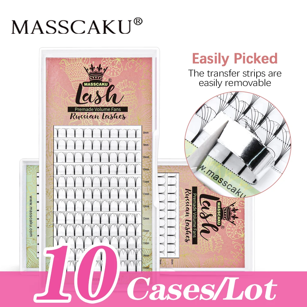 10case/lot MASSCAKU Premade Russian Volume Fans 3d/4d/5d/6d Mink Eyelashes Long Stem Lash Pre made Eyelash Extensions Supplies