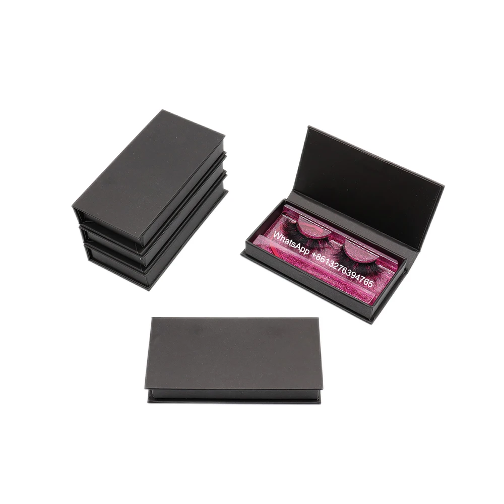 

Pure Black Eyelash Case 10-25mm Mink Eyelash Packaging Print Logo Lash Box Wholesale Cruelty Free Makeup Eyelashes