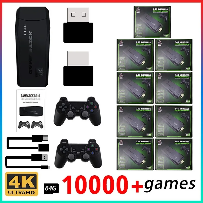 

Ретро игровая консоль, беспроводной контроллер для рождественского подарка, дропшиппинг, видеоигра, 4k 64G Stick Lite 4K, встроенные 10000 игр