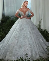 stunning sequined pearls wedding dresses sheer neck off shoulder bridal gowns custom made glitter vestido de novia