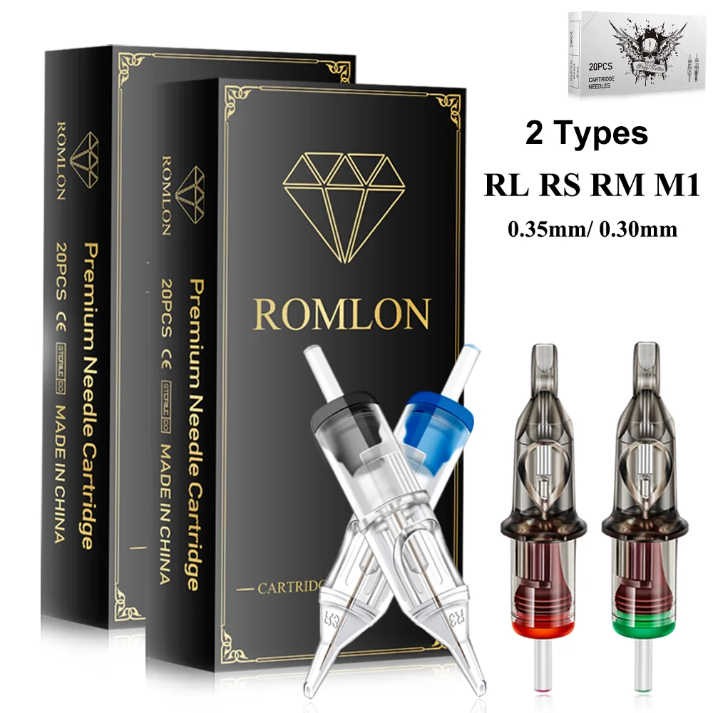 ROMLON профессиональные иглы для тату-картриджей 20 шт. 0 35/0 3 мм стерильные