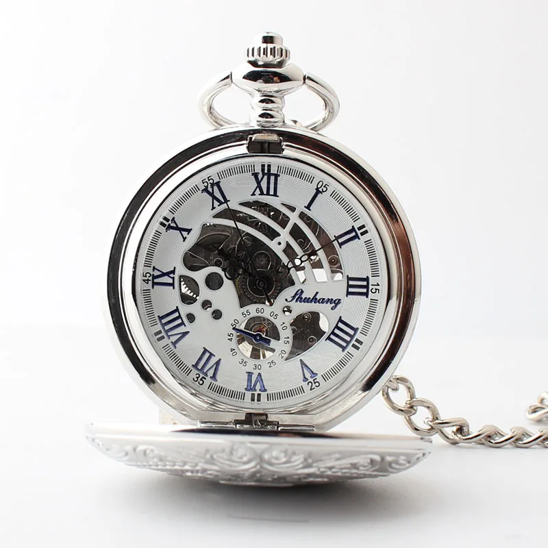 Creative Engraved Mechanical Pocket Watch Ladies Vintage Silver Pendant Hand Wind Fob Watch