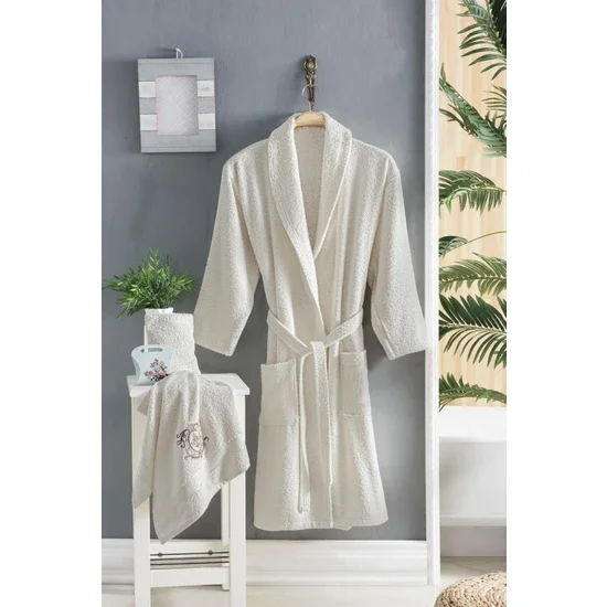 

Murdum Home Işıl 4 Piece Embroidered Bathrobe Set Bathrobe Set Dowry Set cream