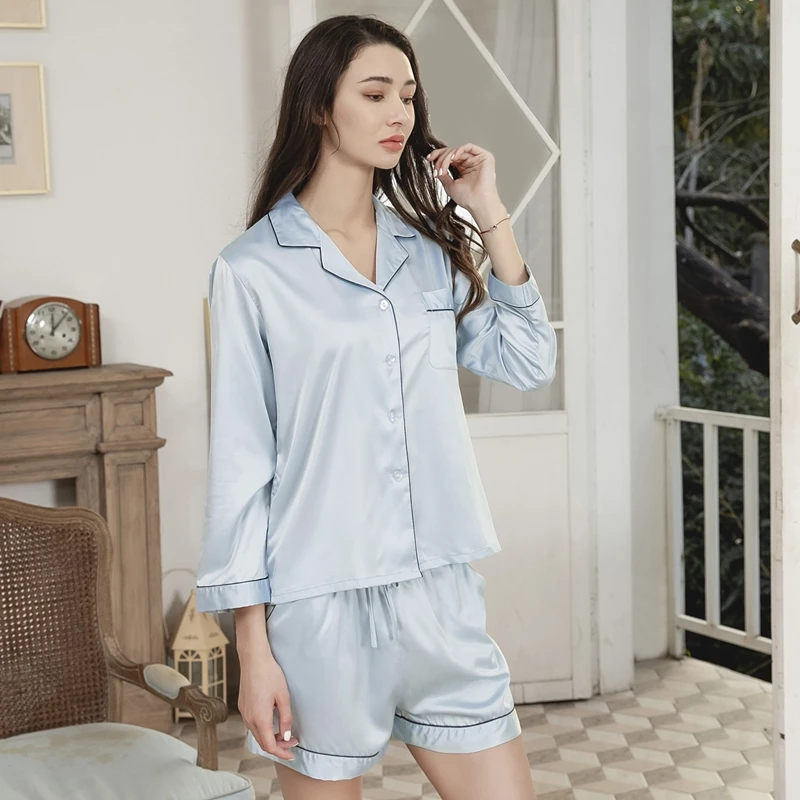 High Quality Satin Pajamas With Shorts Women Sleepwear Two Piece Pajamas Set Bridal Silk Pajamas Plus Size Pajamas