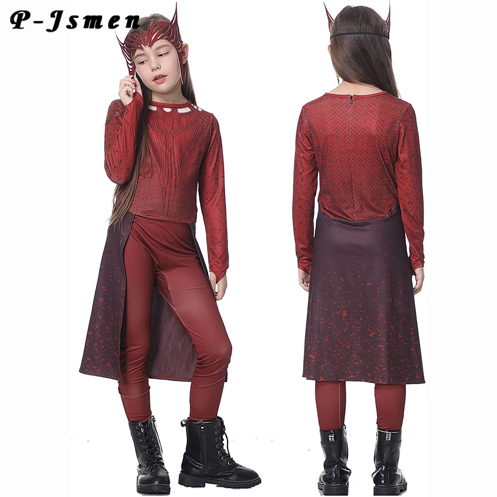 

P-Jsmen Wanda Vision Scarlet Witch Wanda Maximoff Cosplay Costume Kids Children Jumpsuit Outfits Halloween Carnival Suit