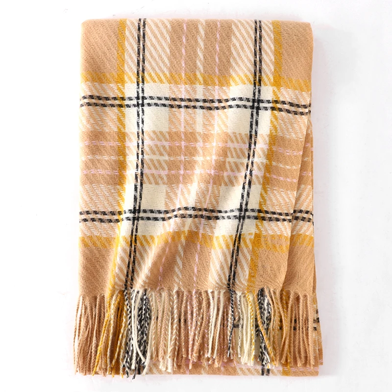Роскошный дизайн, клетчатый кашемировый шарф для женщин, зимняя женская Пашмина Bufanda, толстое одеяло, пончо, бандана