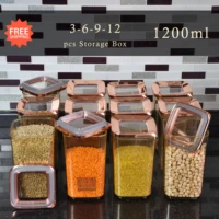 1200 ml Storage Box Kitchen Food Container Set Organizer Square Vacuum Lid Airtight Jars Pantry Noodle Legume Cereals Rice Pasta