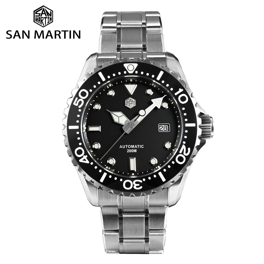 

San Martin Men Diver Watch 44mm Luxury Classic High Quality PT5000 SW200 Automatic Mechanical Watches Sapphire Date 20Bar Lumed