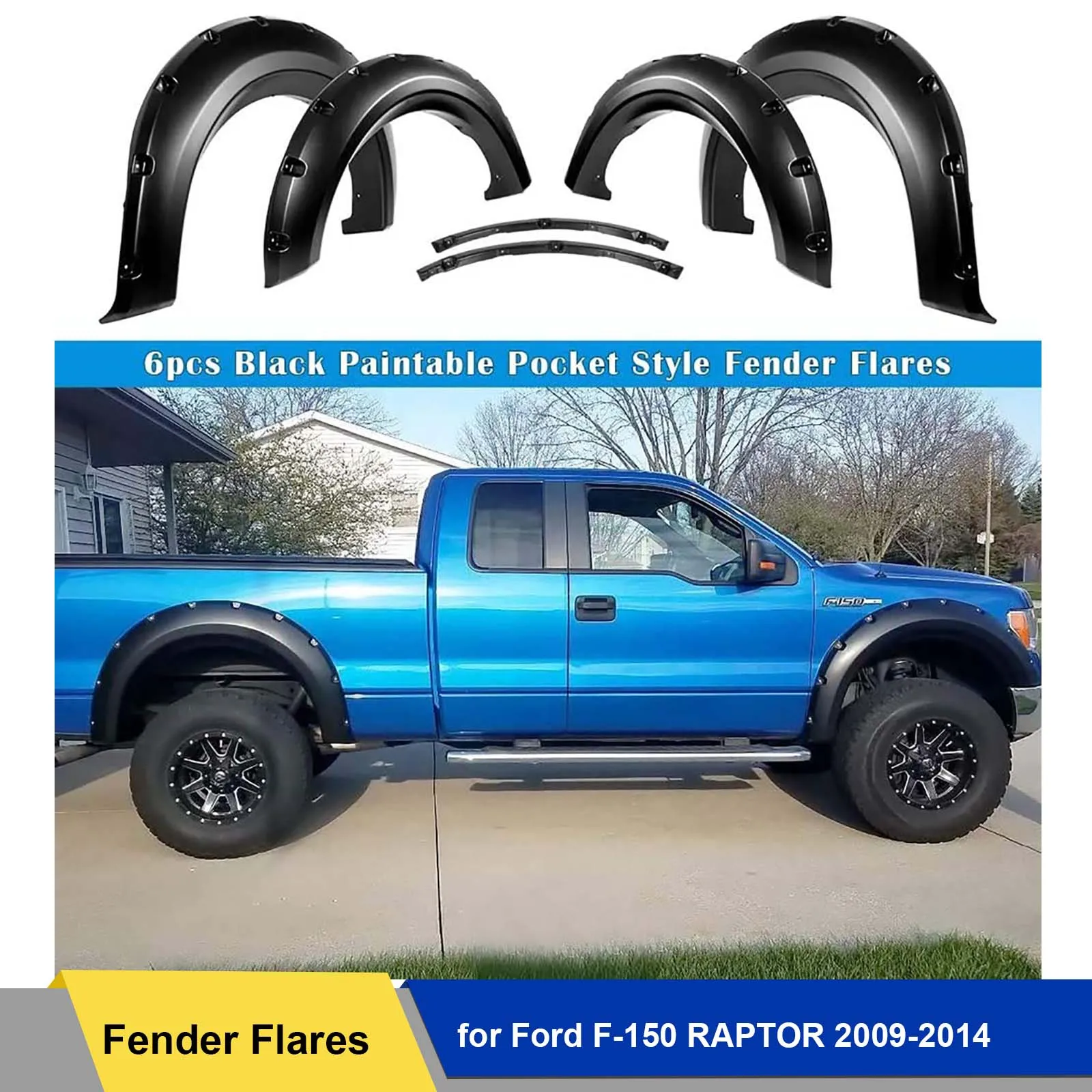 

Mudguards Fender Flares Wheel Arch for Ford F-150 RAPTOR 2009 2010 2011 2012 2013 2014 Pocket Style Bolt Rivet