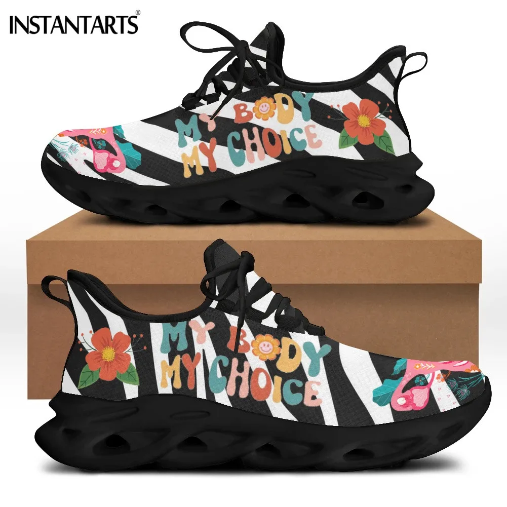 

INSTANTARTS Women Sport Shoes Cute Flowers Pattern Cartoon Interesting Sneaker for Teen Girls Females Durable Soft Flat Footwear