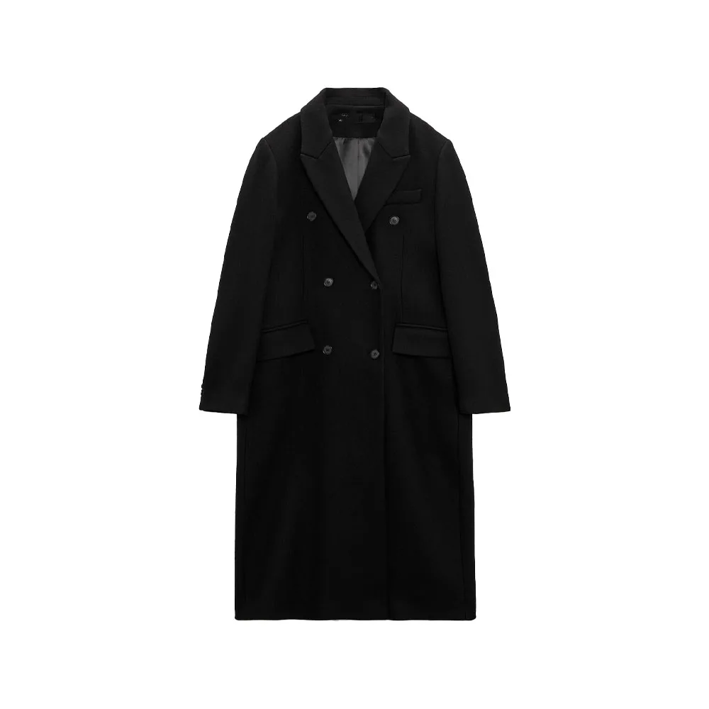 

Zach AiIsa Autumn/Winter new women's high quality fashion versatile black wool blend neutral loose casual overcoat overcoat
