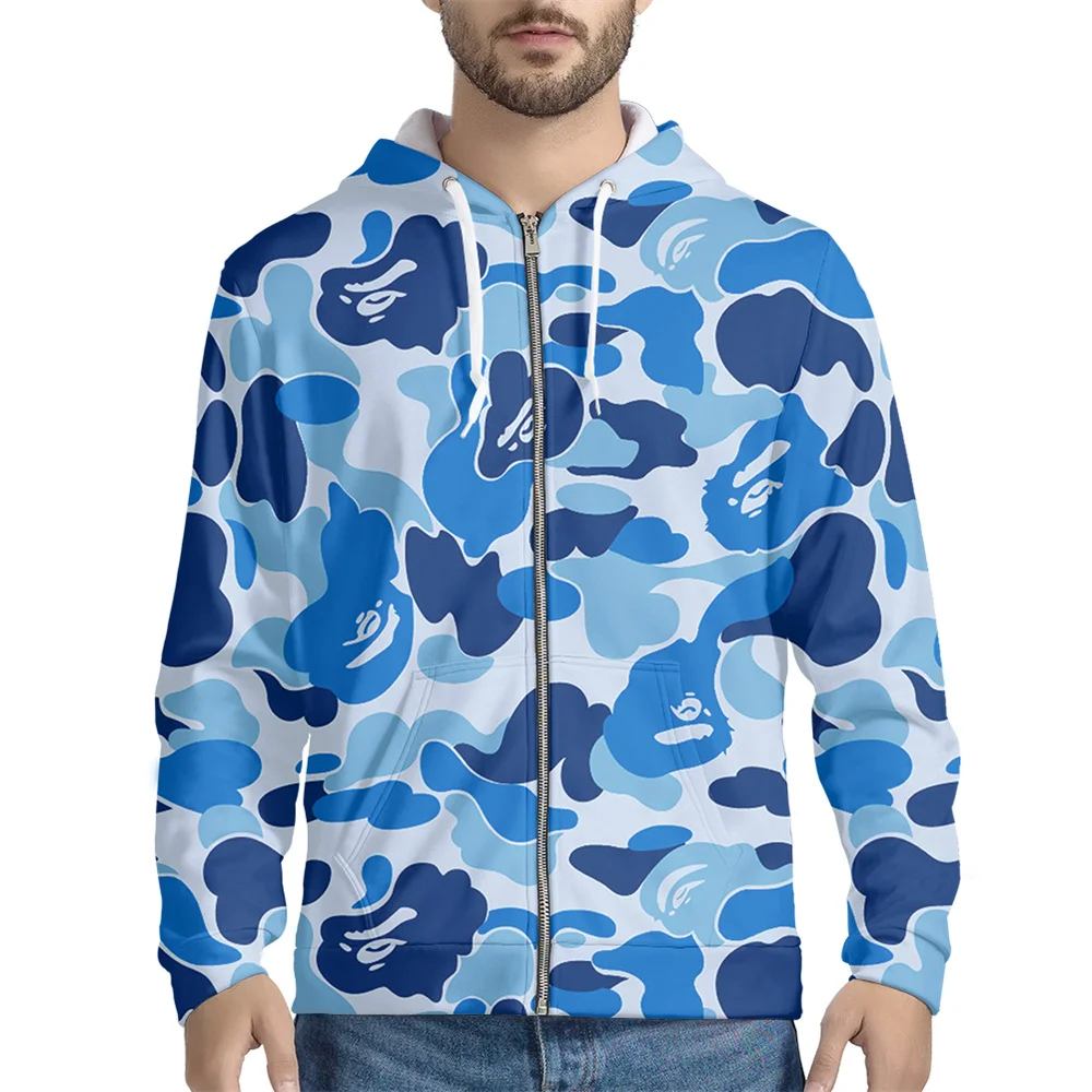 

Camouflage Hoodies Zip Up Men Leopard Print Sweatshirts Man Black White Cow Printed Streetwear Oversized Fashion Clothing Winter