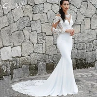 luxury tulle sweep train wedding gowns grace long sleeves mermaid wedding dress boho lace embroidery trail bride dresses