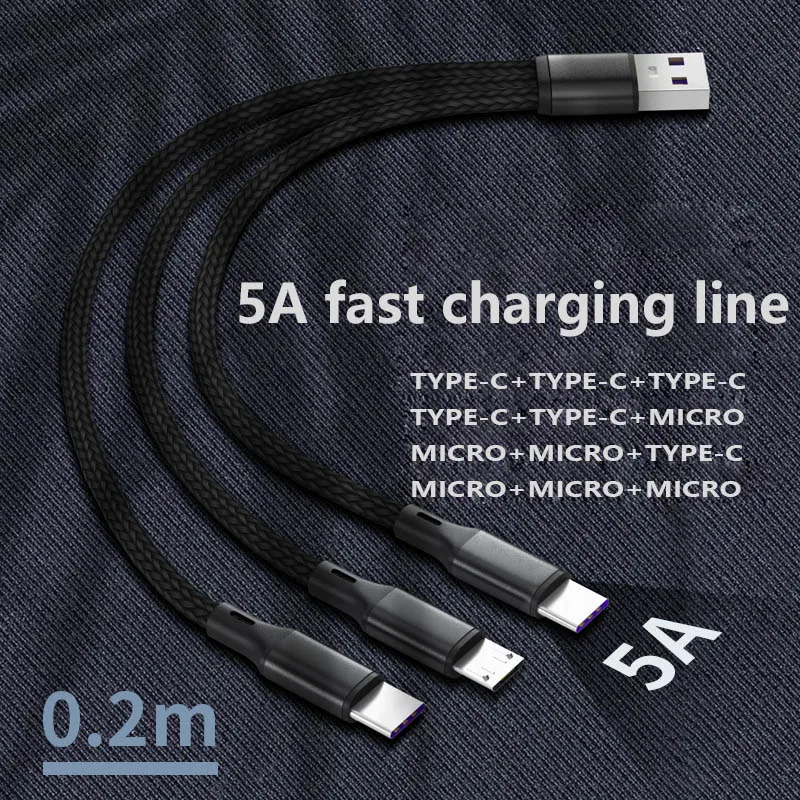 

20cm Short Charging Cable 3 in 1 USB Data Cable Fast Charging Micro USB Type C for Samsung Huawei OPPO Xiaomi VIVO Micro TYPE-C
