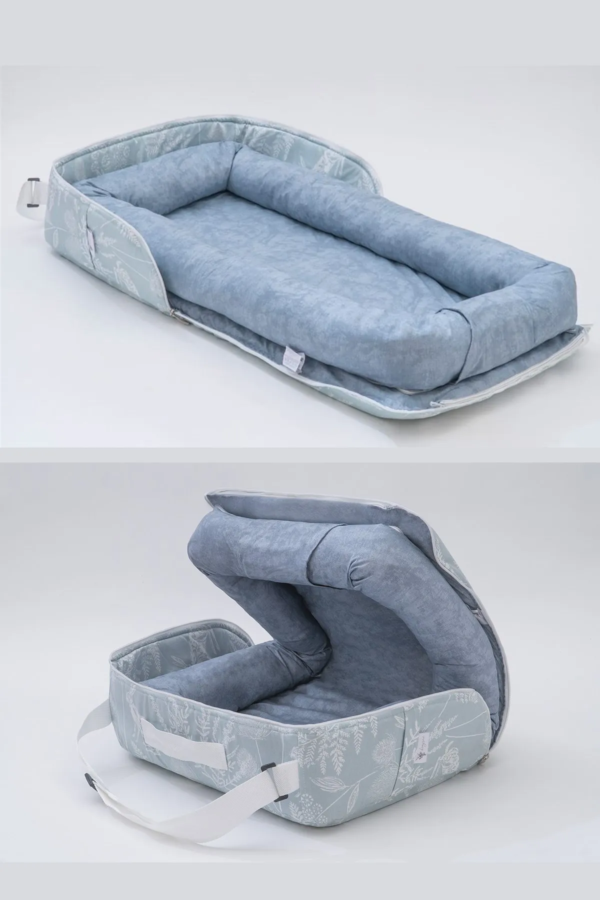 Jaju Baby 3n1 Reflux mattress, Babynest, Mother Bag Blue Patterned Lux ​​Baby Nest