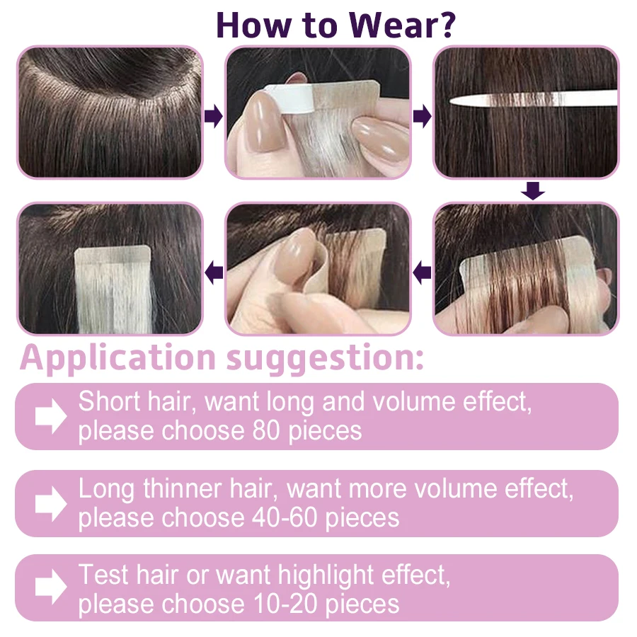 14-26 дюймовая лента Ins для наращивания клейкие невидимые натуральные волосы 40 шт.