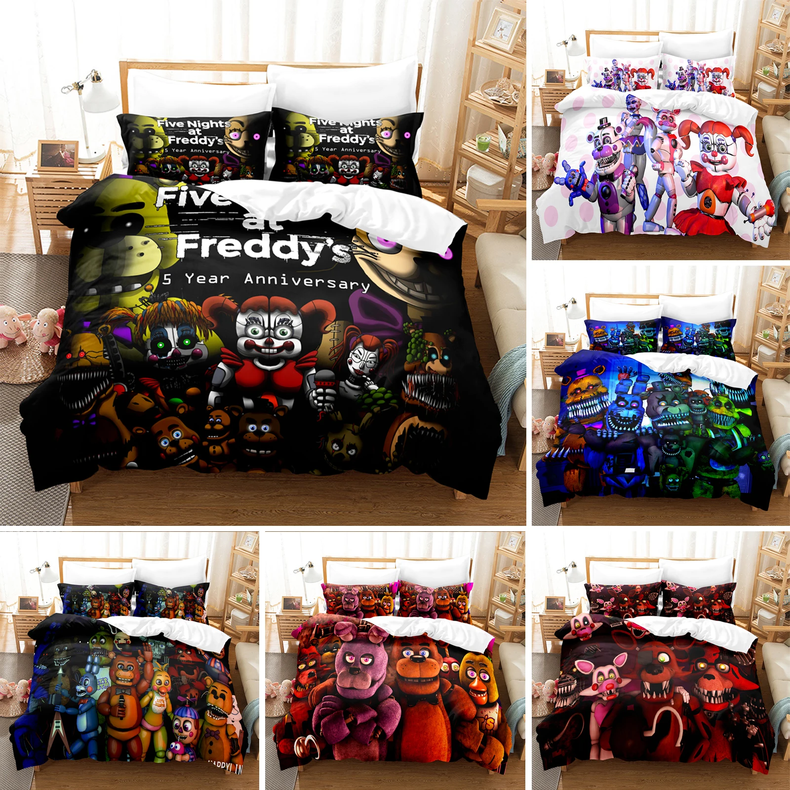 

Комплект постельного белья для мальчиков «пять ночей у FNAF», пододеяльник, наволочка, односпальный, двуспальный комплект из 3 предметов для в...