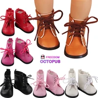 43cm new born doll shoes 7cm lace up leather boots high quality pu shoes for 18inch american 13 bjd russia baby girl dolls gift