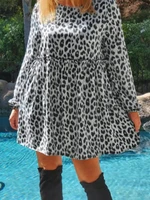 leopard ruffled long sleeve mini dress 2022 summer fashion casual loose o neck dress slim fit party dresses