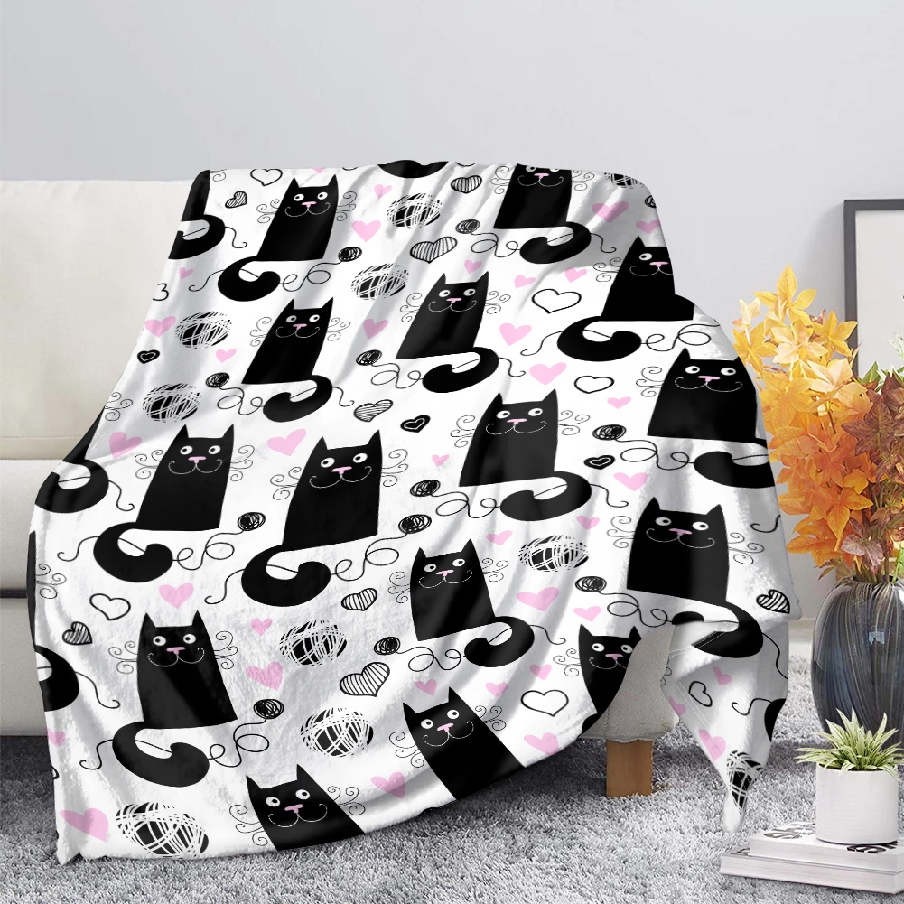 

Black Cat Printed Throw Blanket Cute Pink Love Pattern Soft Cozy Office Quilt Home Living Room Sofa Decoration Washable Blankets