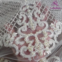 la belleza beaded lace handmade ivoryblackgold lace fabri fashion style heavy beading lace fabric bride beaded fabric 1 yard
