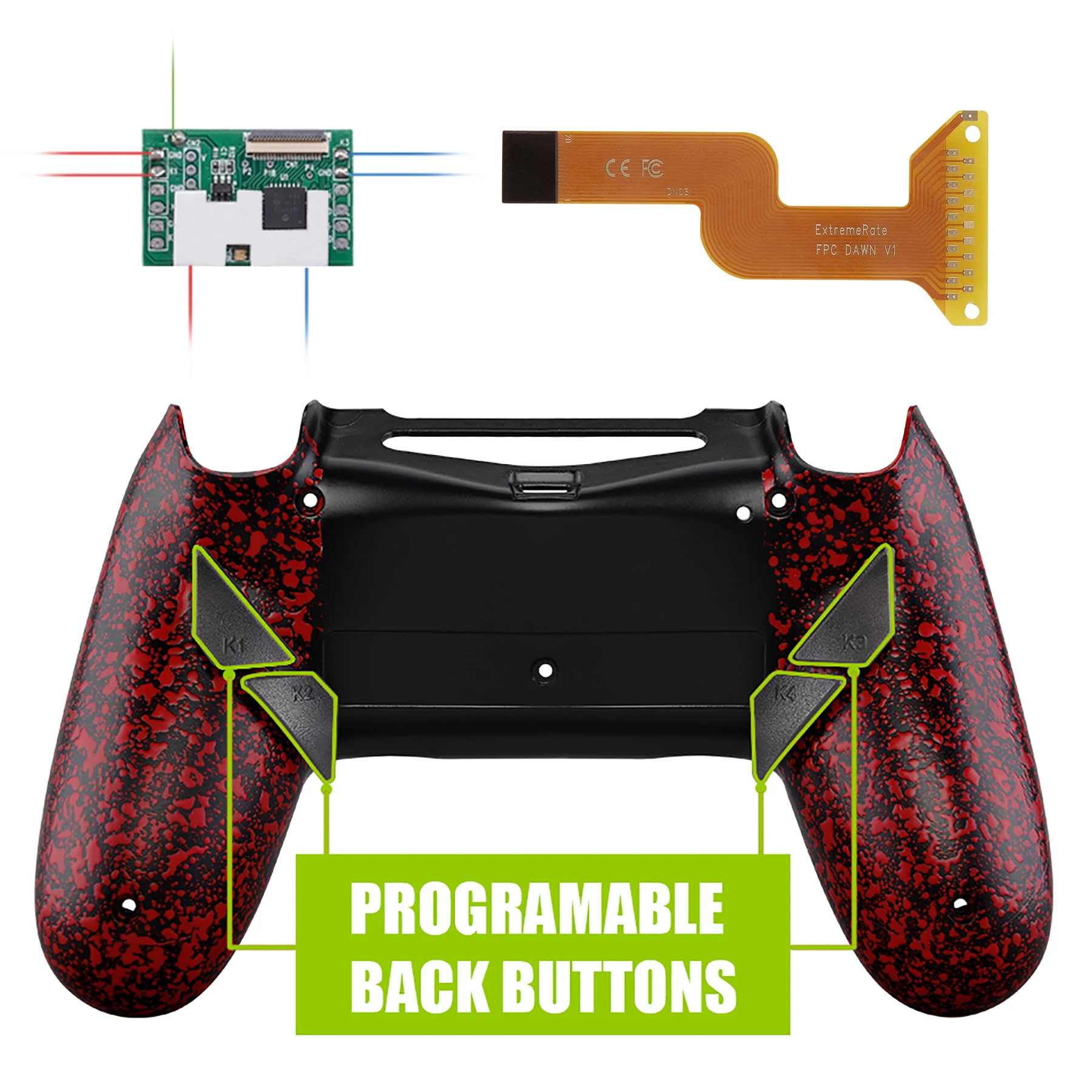 

eXtremeRate Textured Red Dawn Remappable Remap Kit for PS4 Slim Pro Controller with Custom Back Shell & 4 Back Buttons