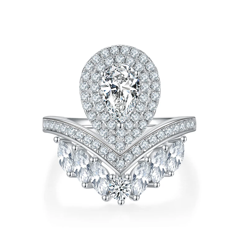 

GEM'S BALLET 1.0CT PEAR Shaped Moissanite Engagement Ring 925 Sterling Silver V Band Wedding Rings Valentine's Day Gift for Her