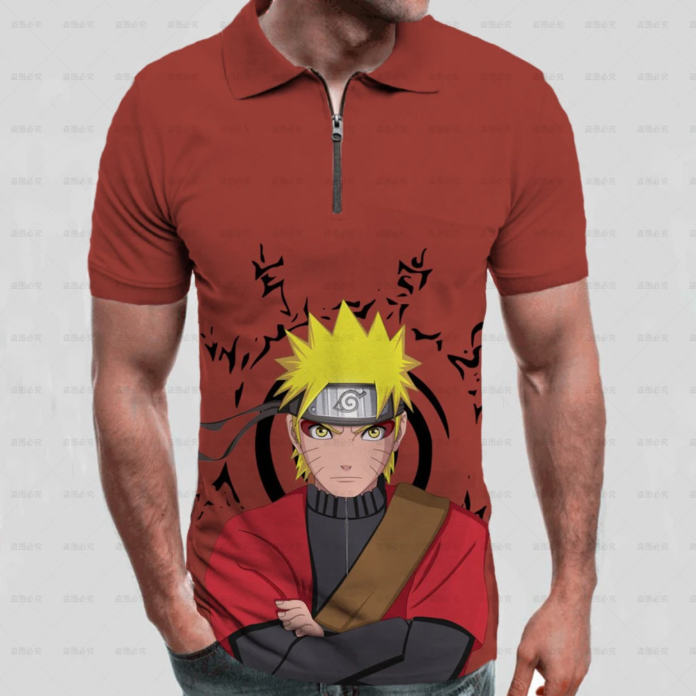 

Рубашка-поло мужская с коротким рукавом, Свитшот в повседневном и деловом стиле, с рисунком Наруто, лето