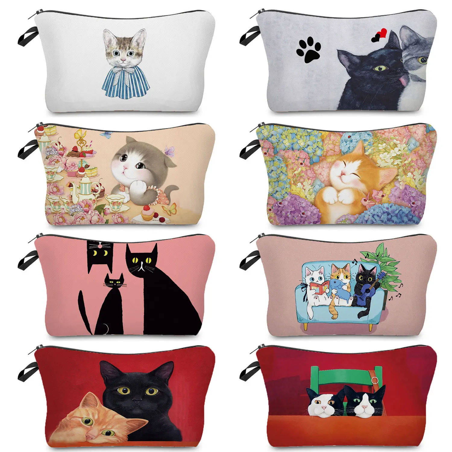 

Термотрансферная креативная косметичка с принтом кошки, дизайнерская женская косметичка в японском стиле, Детские Портативные маленькие п...