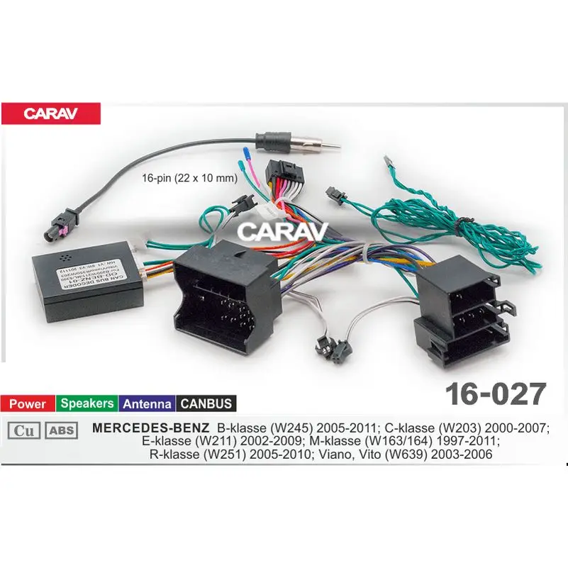 Провода для Android 16-pin MERCEDES-BENZ B W245 C W203 M W163 Питание + Динамики Антенна CANBUS CARAV 16-027 |