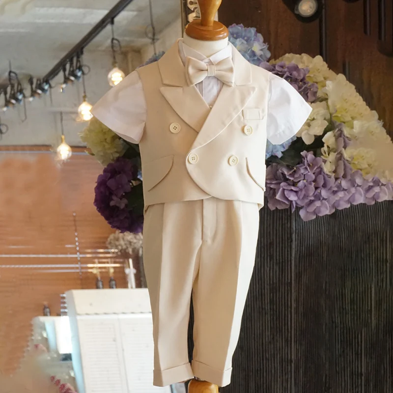 

Boys Suit Vest + Pants Double-breasted Slim Fit Casual Custom Two-piece Set garnitur dla chłopca