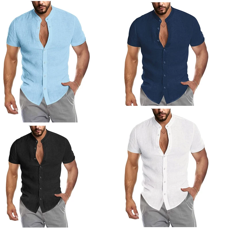 2022 Summer New Men's Short-Sleeved T-shirt Cotton and Linen Led Casual Men's T-shirt Shirt Male Breathable Polo Shirts S-3XL