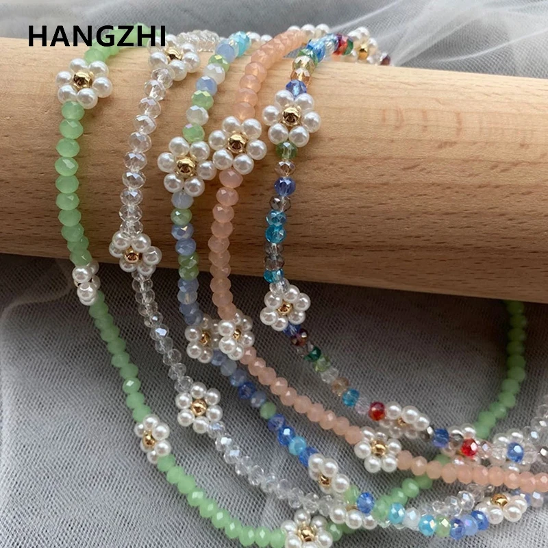 HangZhi 2021 новые корейские красочные цветы кристалл жемчуг бисер модное ожерелье