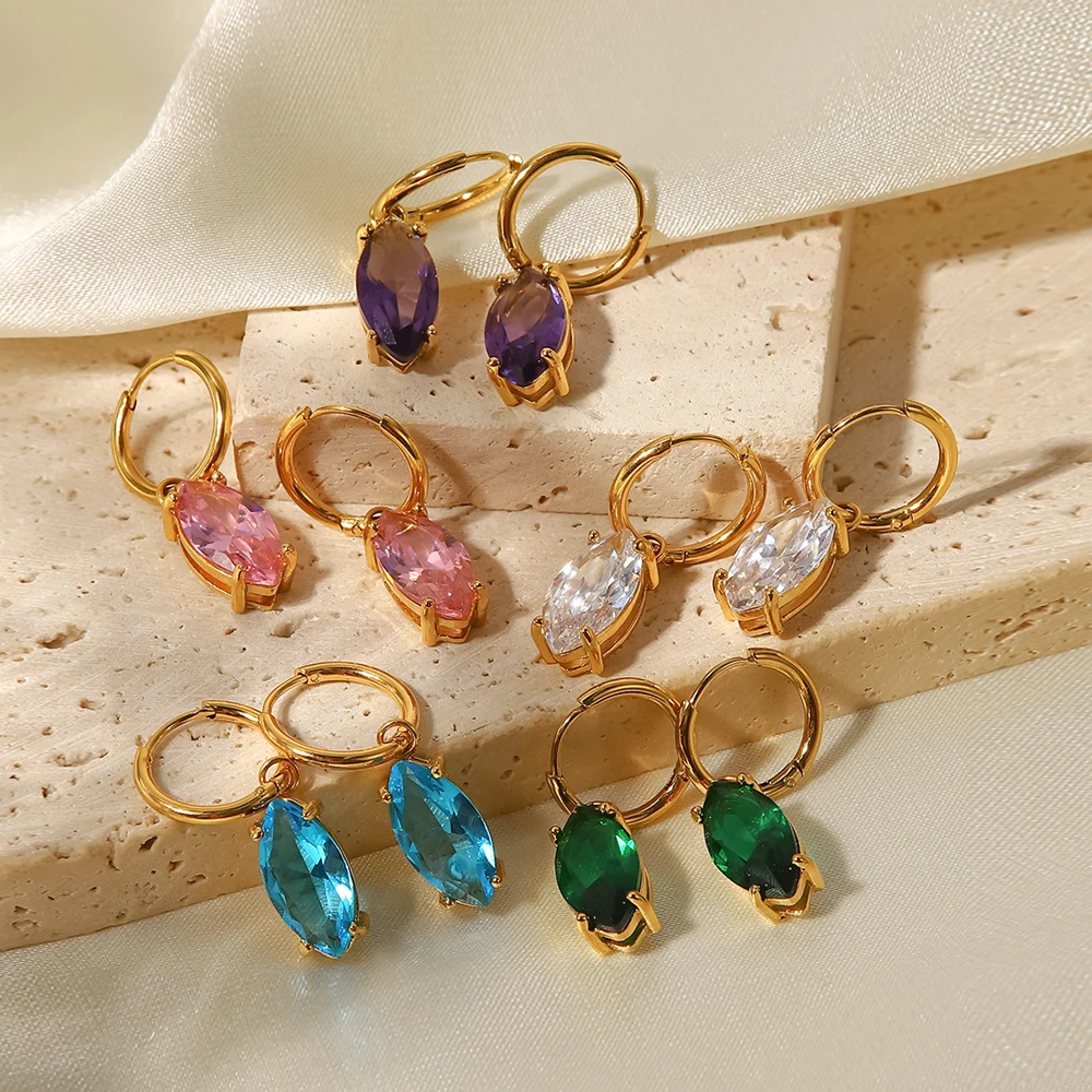 Серьги-кольца женские с фианитом водонепроницаемые