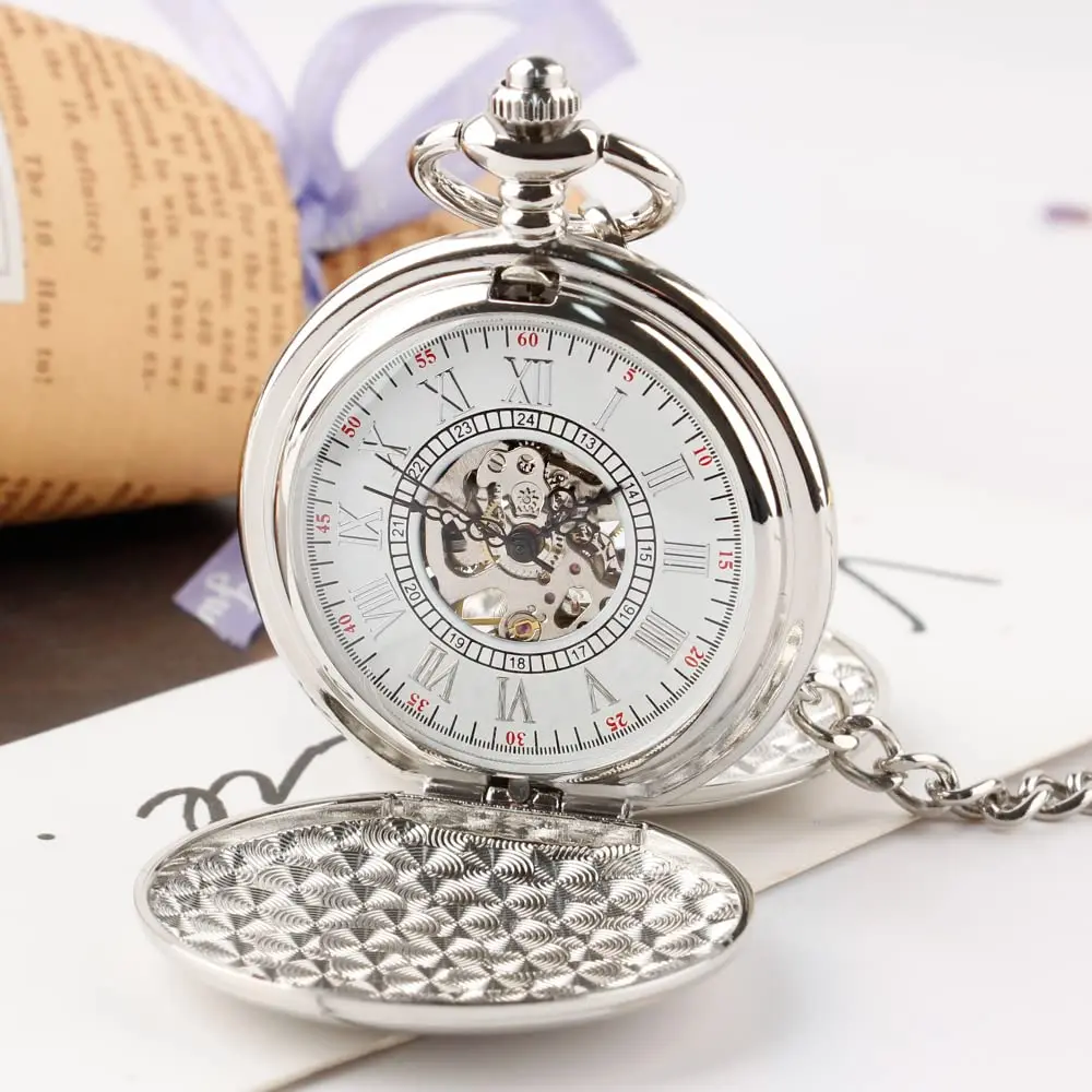 2022 Fashion Business Pocket Watch With Box Machinery Luxury Silver Neutral Gift Box Set Pocket Watch Necklace Accessories