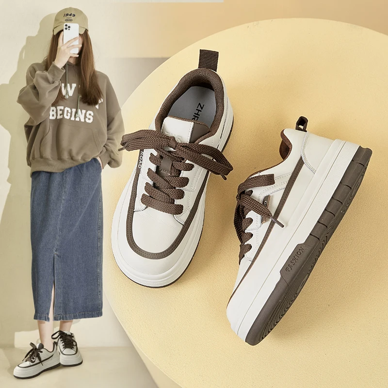 2023 Ladies Sneakers Spring Autumn New Ladies Casual Shoes Outdoor Thick Sole Lace Up Flats Solid Color Fashion Shoes for Women