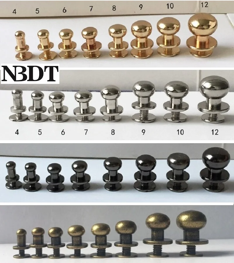 20Pcs Solid Brass Round Button Studs Leather Craft Belt Nail Rivets Jewelry Gift Box Gold Silver Gun Black Antique