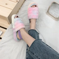 2020 wholesale multi colors autumn new thick bottom fur slippers womens plus size flat home outside plush sandals