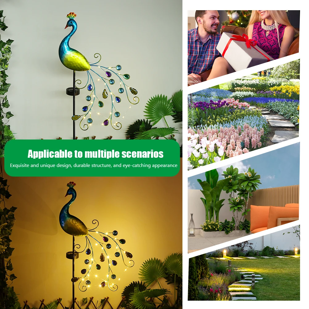 Металлические Павлиньи садовые солнечные фонари 300 мАч светодиодные