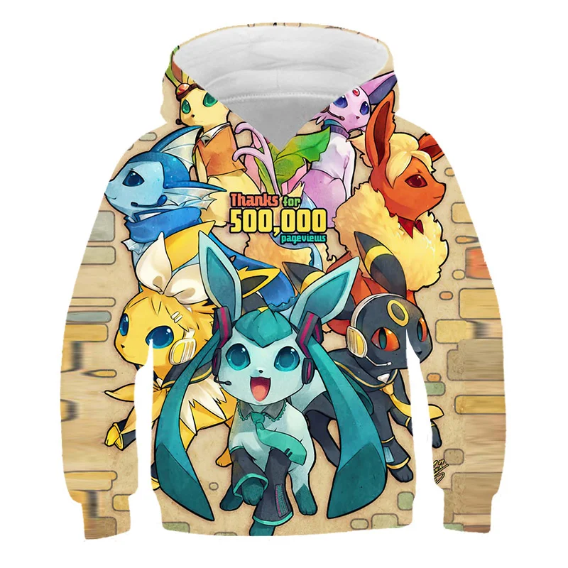 

Pokémon Series Printed Hooides Boys Girls Clothes 3D Wild Face Casual Long Sleeve Kids Cosplay Kawaii Sweatshirts Pokemon 4-14Y