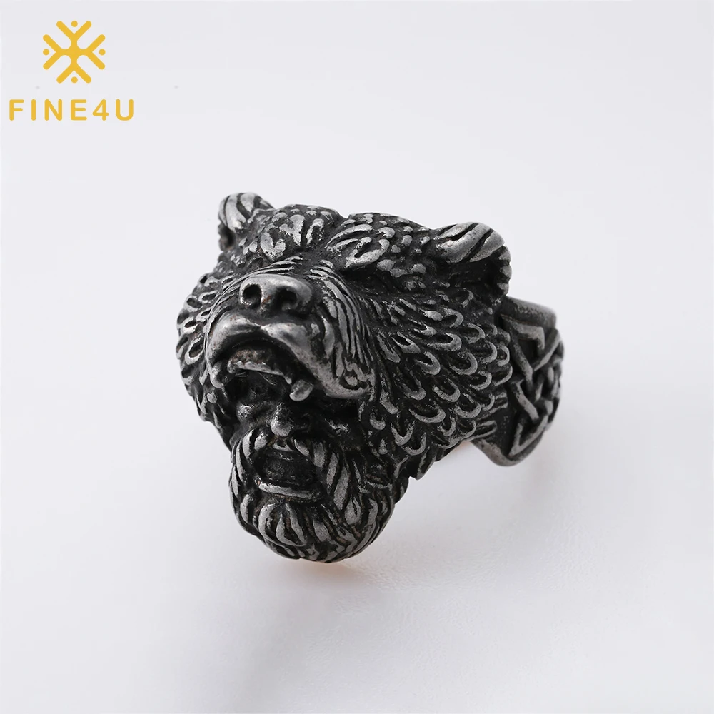 Кольца из нержавеющей стали FINE4U для мужчин, винтажные байкерские кольца, широкое кольцо с головой леопарда