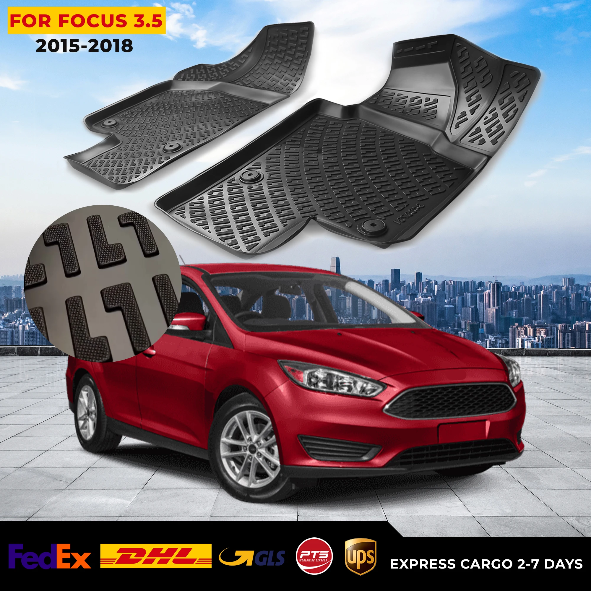 

3D автомобильный напольный коврик для Ford Focus 3.5 2015-2018, водонепроницаемый специальный коврик для ног, аксессуары, коврики, Нескользящие