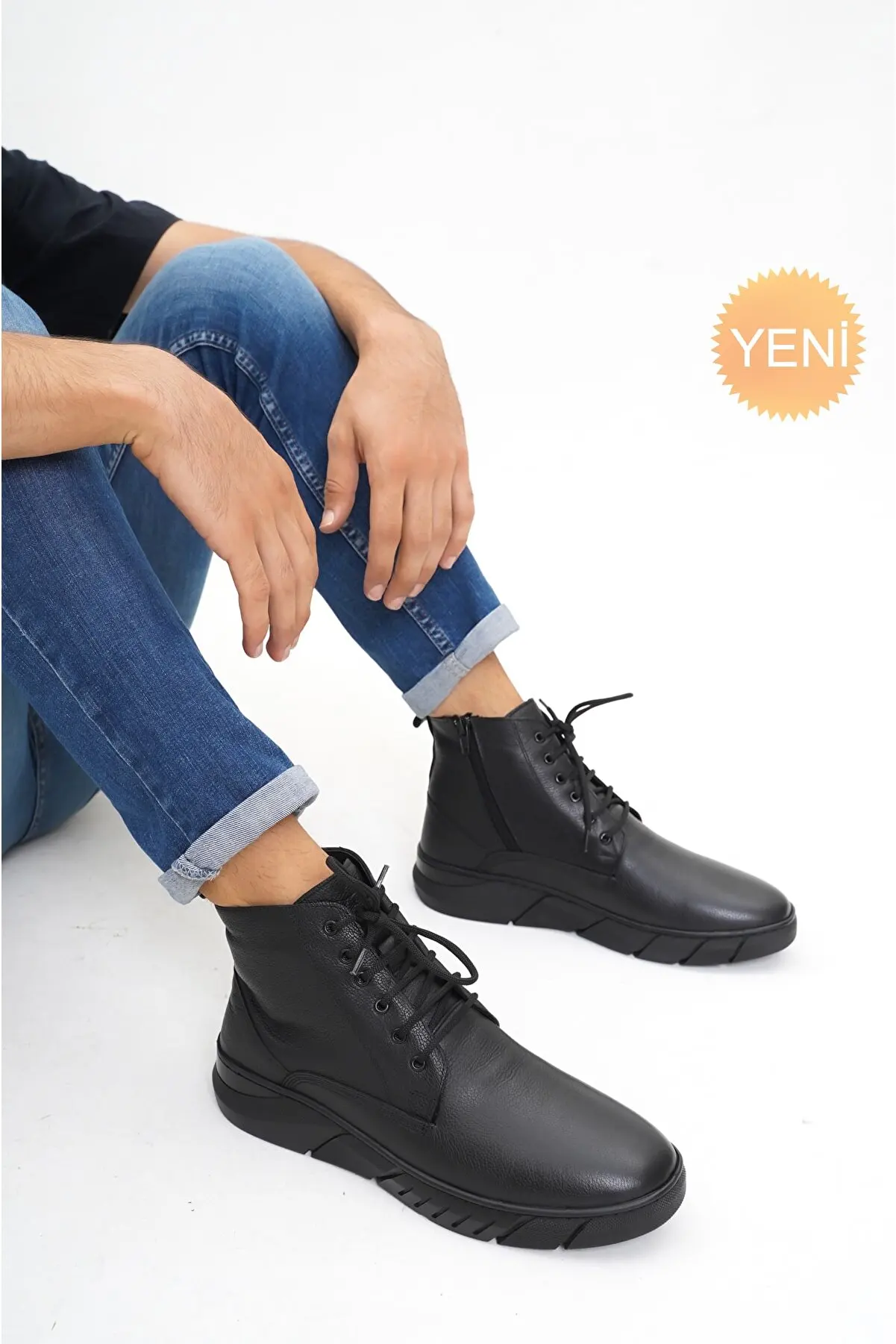 

Genuine Leather Black Postal Men's Leather Boots Winter Shoes New Year Fashion Waterproof Keep Warm Anti-Slip Sole Soft