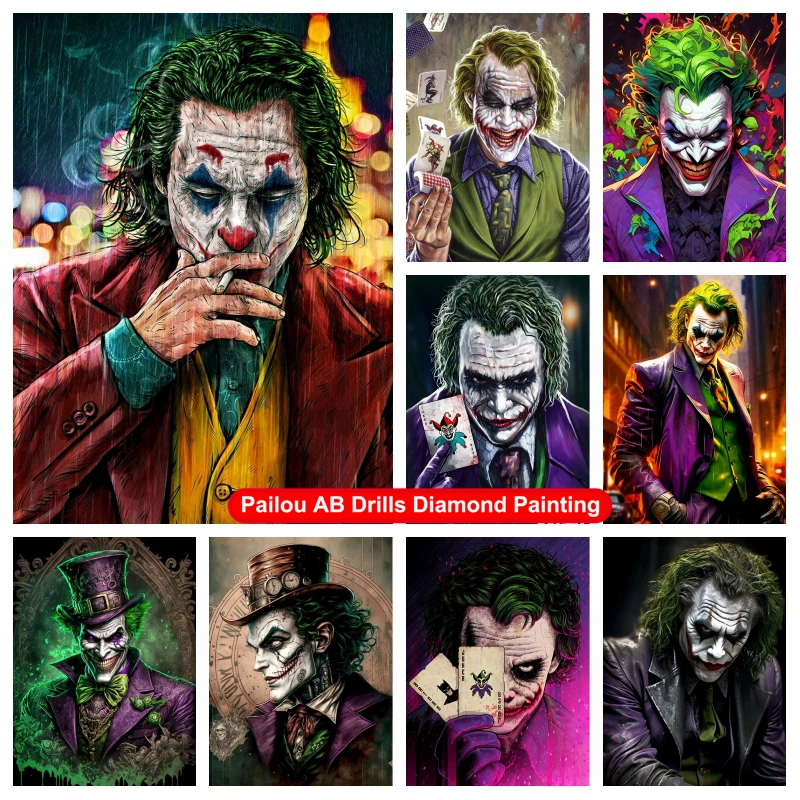 

Super Villain Joker The Dark Knight Movie 5d Diamond Painting AB Drills Heath Ledger Dark Clown Cross Stitch Mosaic Home Decor