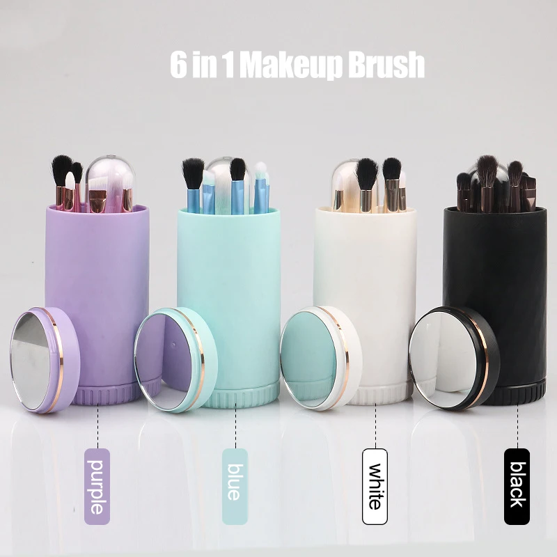 

6 в 1 портативные Кисти для макияжа с футляром для хранения мягкая щетина выдвижная кисть для пудры зеркало для макияжа косметический инструмент