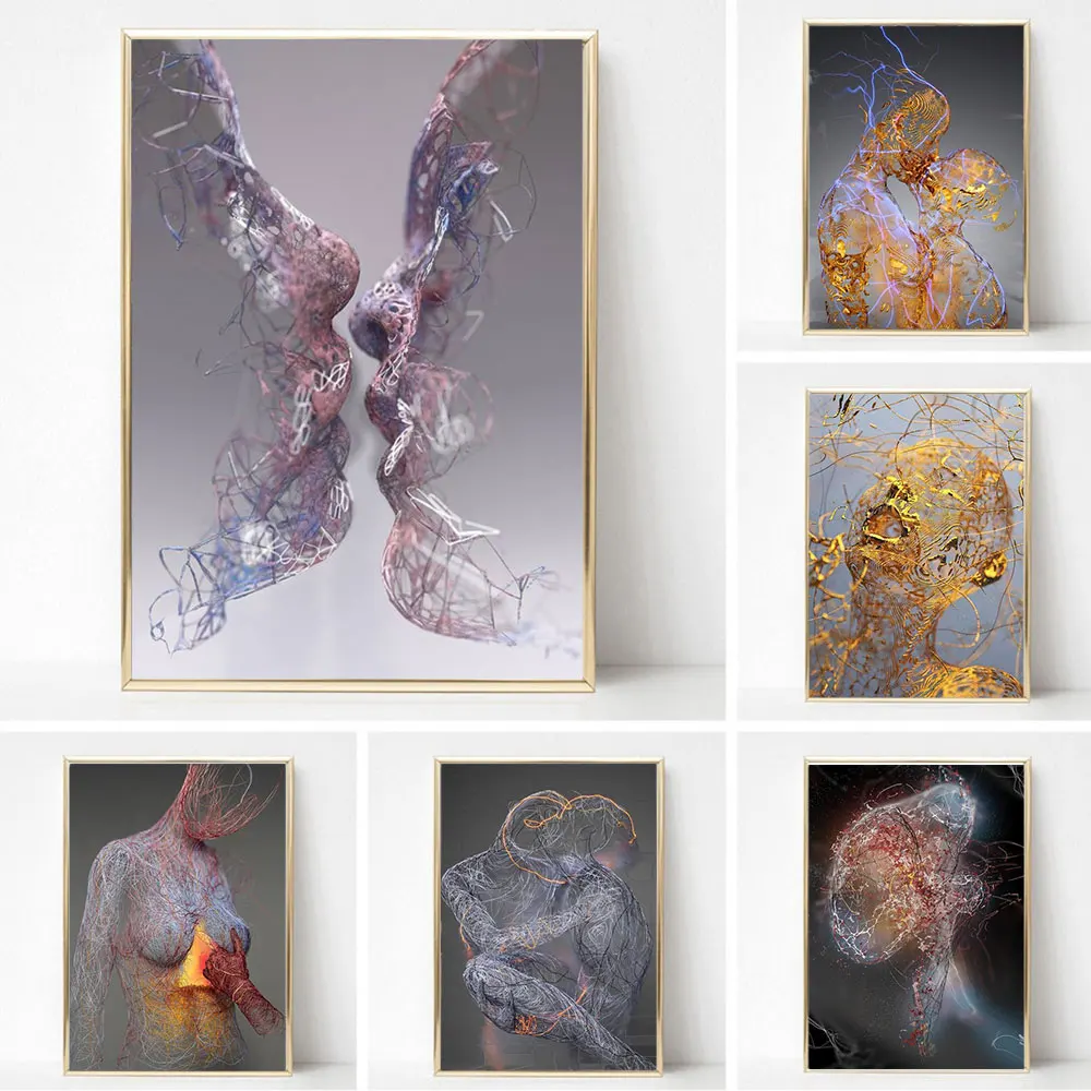 

Abstract Metal Figure Statue Canvas Painting Poster and Prints Golden Portrait Sculpture Wall Picture for Living Room Home Decor