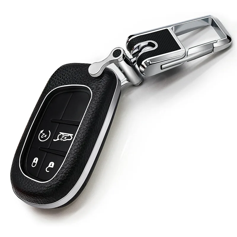 

1 Pcs Top Layer Leather Key Cover ABS Silver Edge For JEEP Jeep Liberty Light Freeman Key Case Grand Cherokee Commander Compass