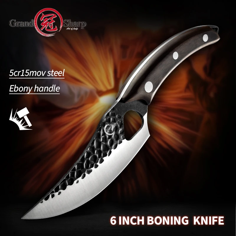 

Handcrafted Boning Knife Butcher's Scimitar Full Tang Ebony Handle Beef Fish Chicken Chef Kitchen Knife Camping Finishing NEW